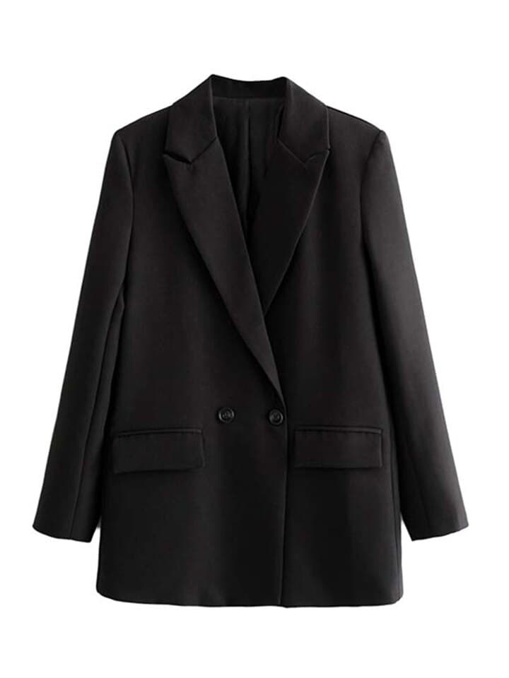 New Women Chic Office Lady Double Breasted Blazer Vintage Coat Fashion Notched Collar Long Sleeve Ladies Outerwear Stylish Tops