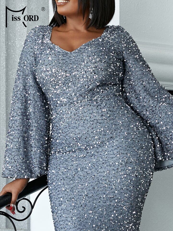 New Plus Size Dresses Women 4XL 3XL Sweetheart Neck parti Maxi Sequin Trumpet Sleeve Mermaid Hem prom Gown plus clothing