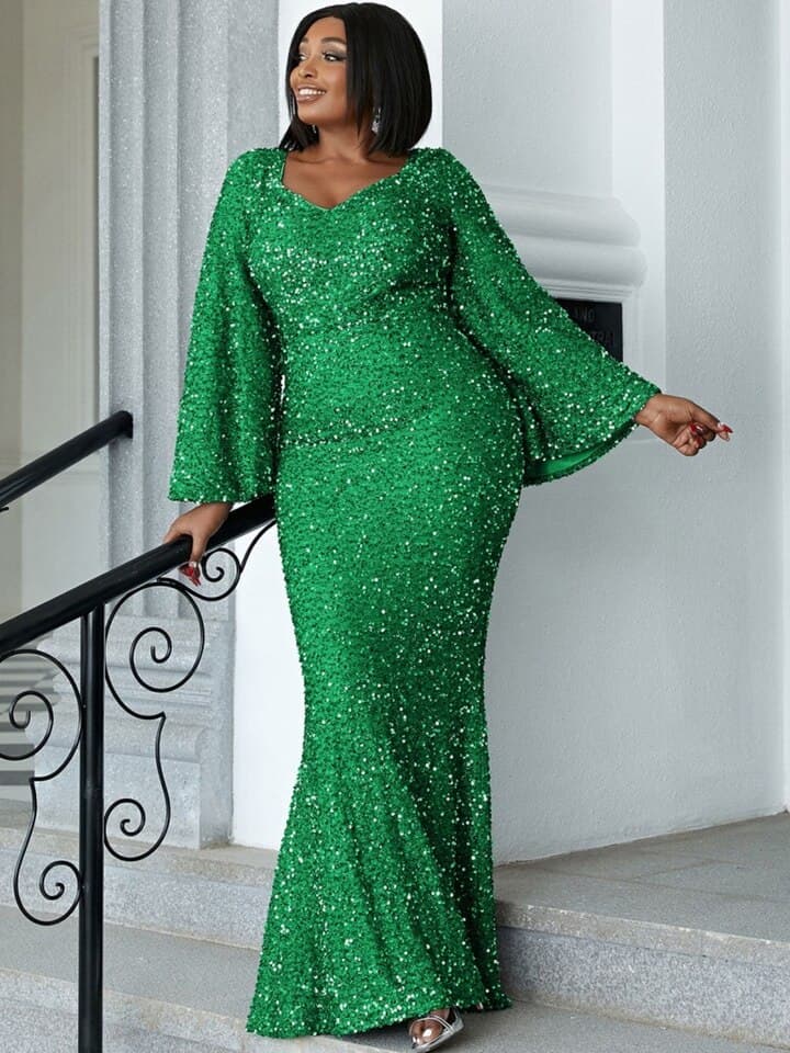 New Plus Size Dresses Women 4XL 3XL Sweetheart Neck parti Maxi Sequin Trumpet Sleeve Mermaid Hem prom Gown plus clothing