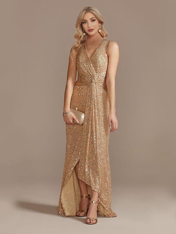New Luxury Floor Length V Neck Evening Dresses Party Women Wedding Sequins for Female Guests Prom Cocktail Dress