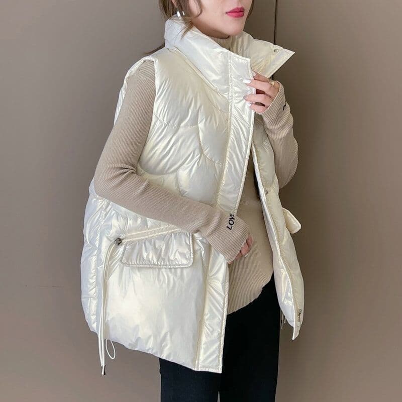 New Women Stand Collar Short Bright Colour Cotton Padded Jacket Sleeveless Female Winter Waistcoat Coat Vest
