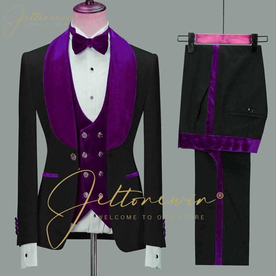 New Floral Jacket Men Suit Slim Fit Wedding Tuxedo Navy Blue Velvet Lapel Groom Party Suits Costume Homme Best Man Blazer