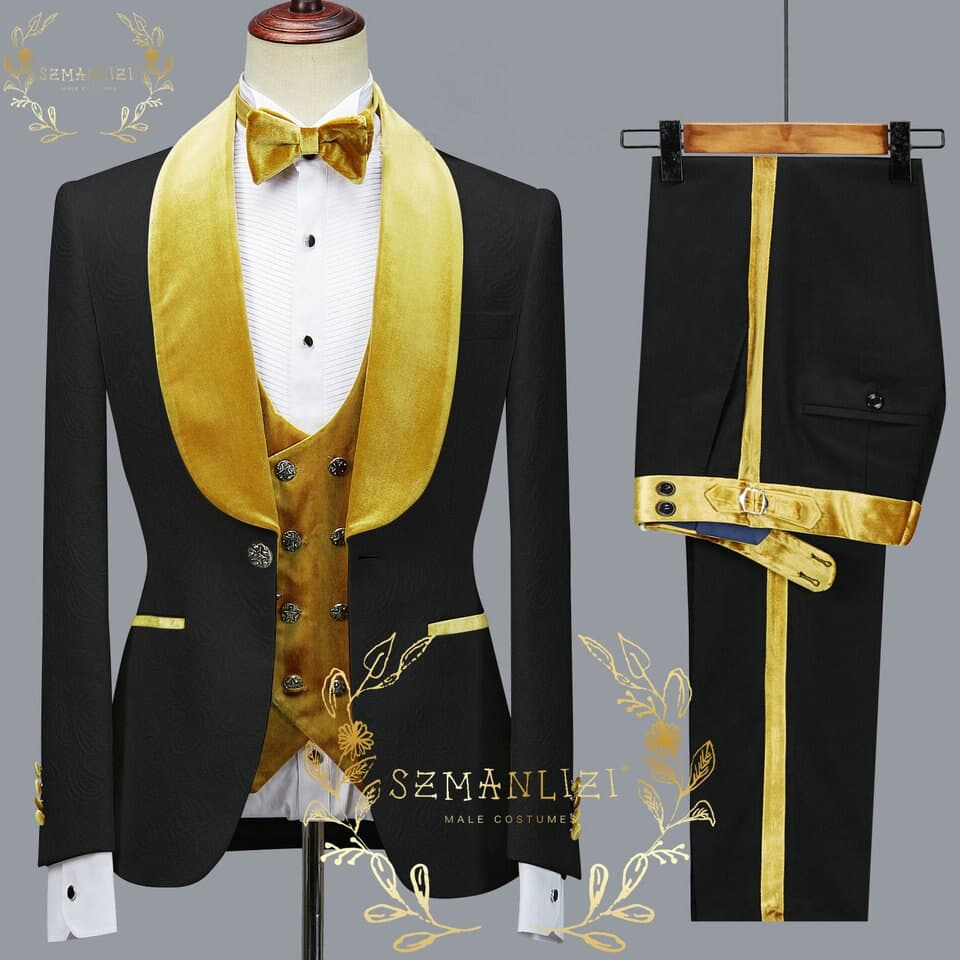 New Men Black Floral Party Blazer Men Suits Costume Homme Groom Tuxedos Wedding Terno Masculino 3 Pieces
