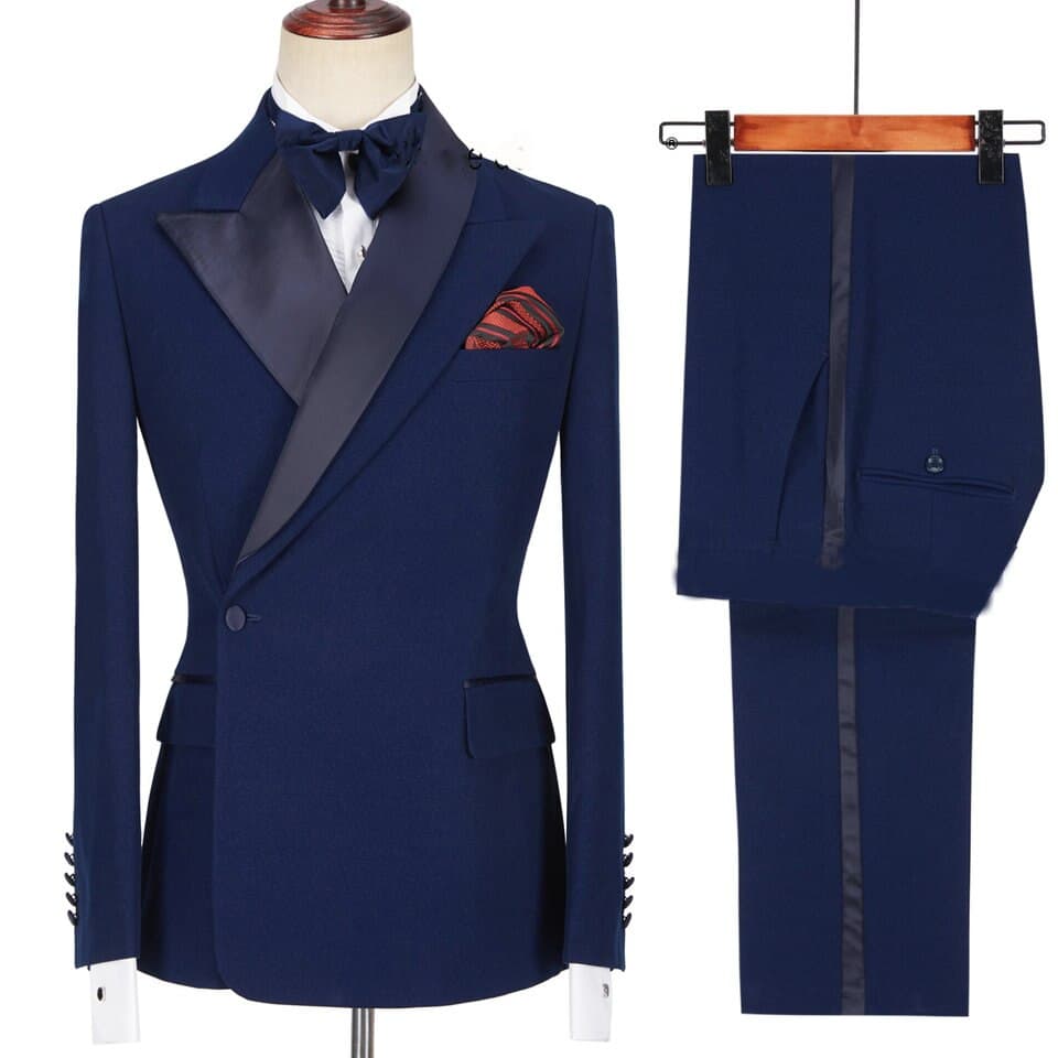 New Men Custom Made Black Groom Tuxedo Peaked Lapel Double Breasted Men Suit Prom Wedding Party Mens Suits Costume ( jacket+Pants)