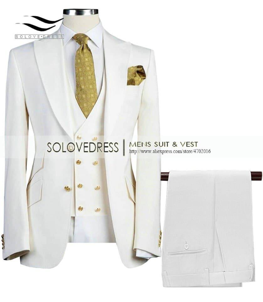 New Men Suits Slim Fit Business Suits Groom Army Green Noble Grey White Tuxedos for Formal Wedding suit 3 Pieces (Blazer+Pants+Vest)