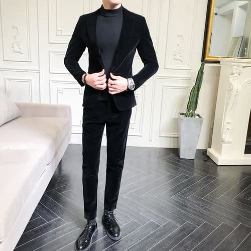 New Elegant Wine Red Suits Mens Velvet Luxury Suits For Mens Groom Wedding Velour Suits Gentlemen Dress 2 pcs Flannel Green Burgundy