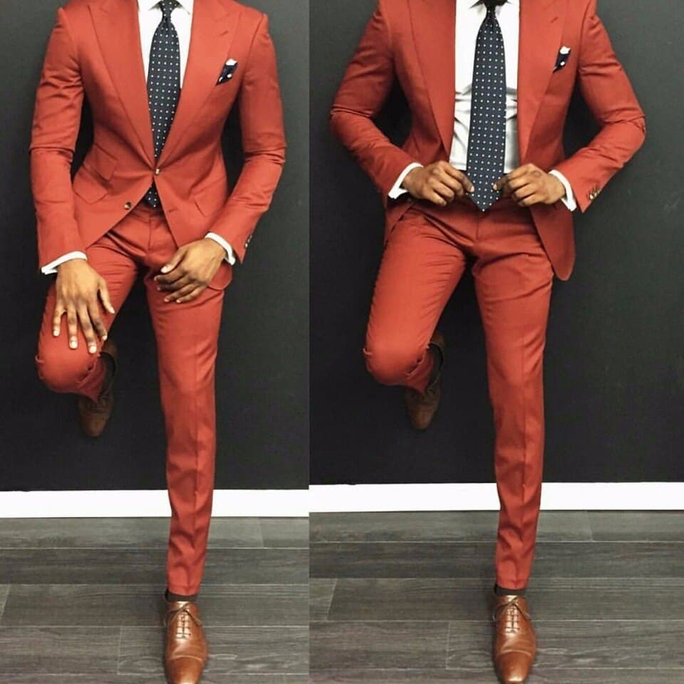 New Men Latest Coat Pant Designs Orange Men Suit Casual Slim Fit 2 Piece Tuxedo Tailor Groom Prom Party Blazer Masculino