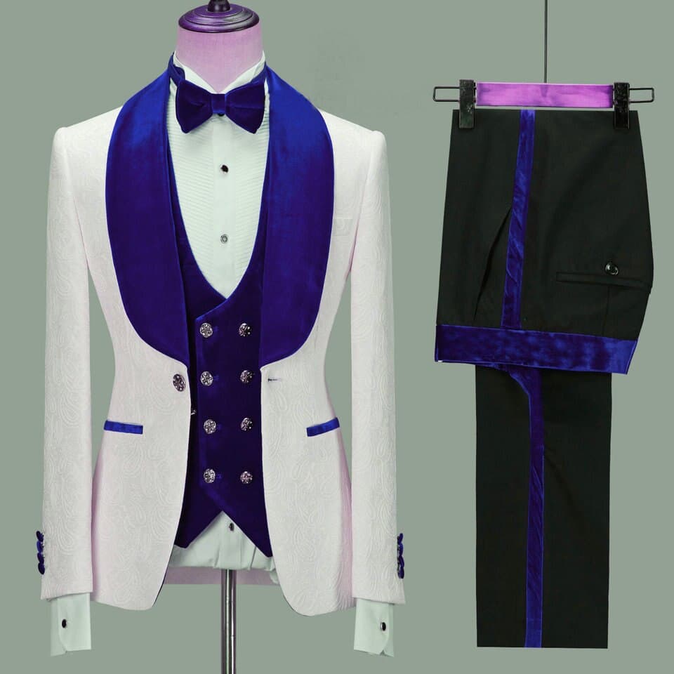 New Floral Jacket Men Suit Slim Fit Wedding Tuxedo Navy Blue Velvet Lapel Groom Party Suits Costume Homme Best Man Blazer