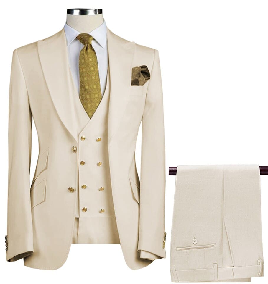 New Men Suits Slim Fit Business Suits Groom Army Green Noble Grey White Tuxedos for Formal Wedding suit 3 Pieces (Blazer+Pants+Vest)