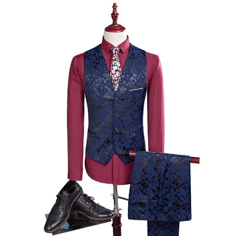 New Men Suit Business Leisure Single Breasted Suits 3 Pieces Sets Male Printing Groom Wedding Dress Jacket Blazers Coat Vest Pants