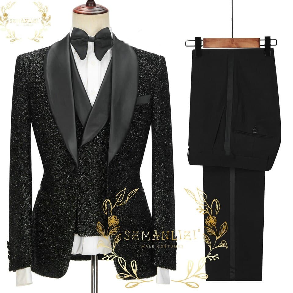 New Men Black Floral Party Blazer Men Suits Costume Homme Groom Tuxedos Wedding Terno Masculino 3 Pieces