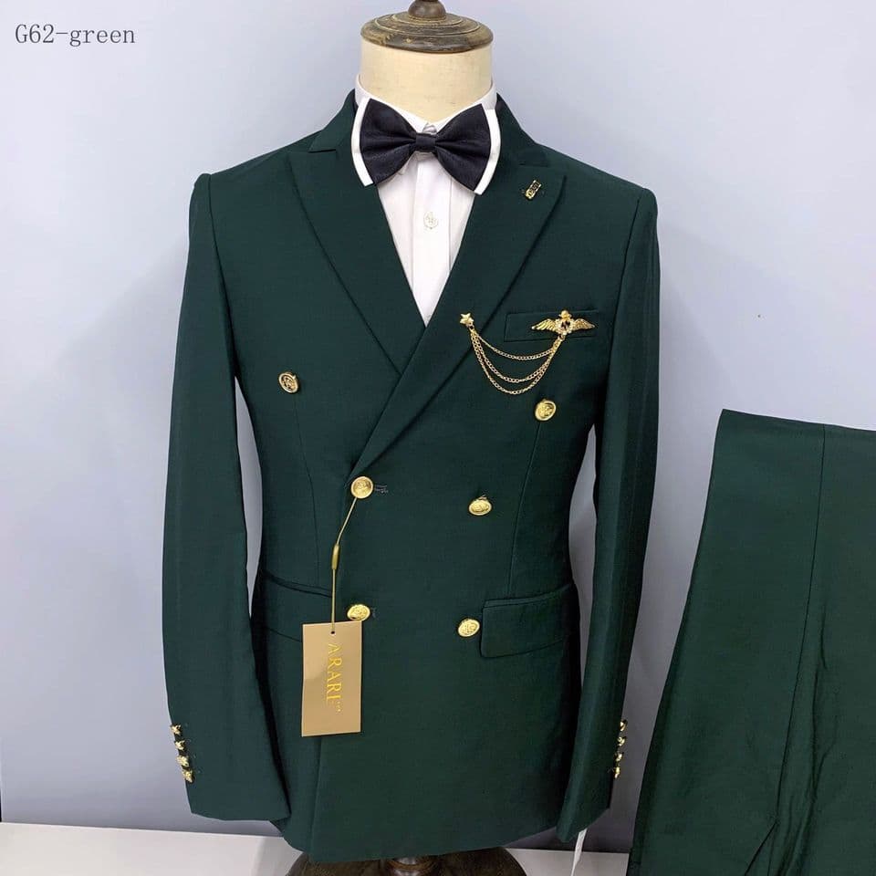 New Men Casual Boutique Business Slim Solid Color Double Breasted Formal Suit 2 Pcs Set Dress Blazers Jacket Pants Trousers