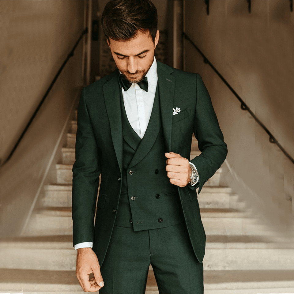 Male Suit Army Green Groom Tuxedos Party Suit Slim Fit Business Casual Jacket Sets 3 Piece (Blazer + Vest + Pants)Costume Homme