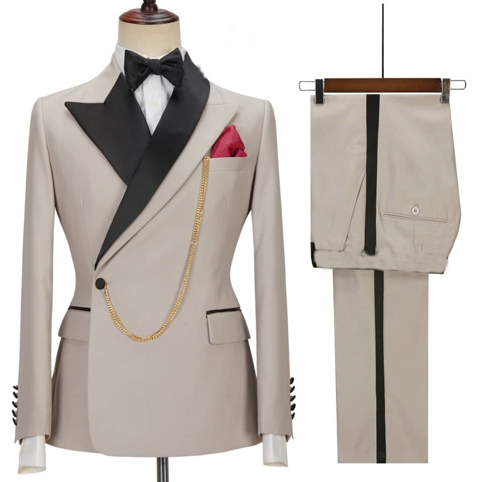 New Men Custom Made Black Groom Tuxedo Peaked Lapel Double Breasted Men Suit Prom Wedding Party Mens Suits Costume ( jacket+Pants)