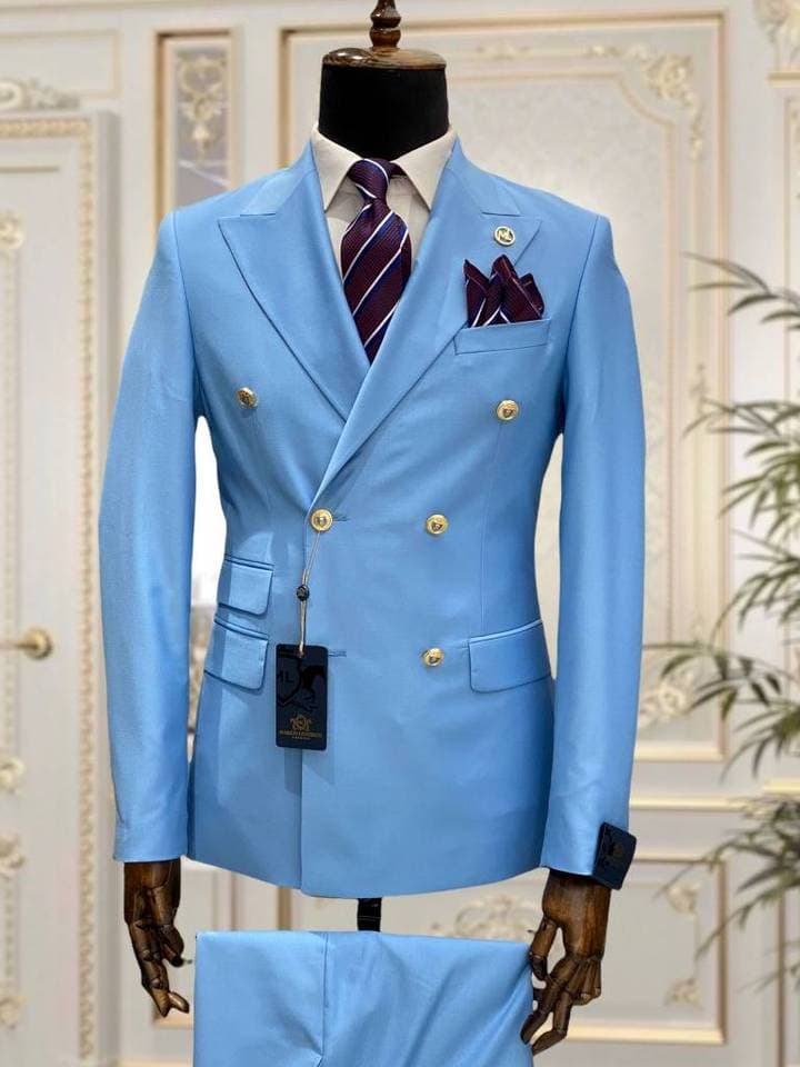 New Light Blue Red Green Double Breasted Slim Fit Men Suits Wedding Tuxedos Groom Business Party Prom Best Man Blazer Costume Homme