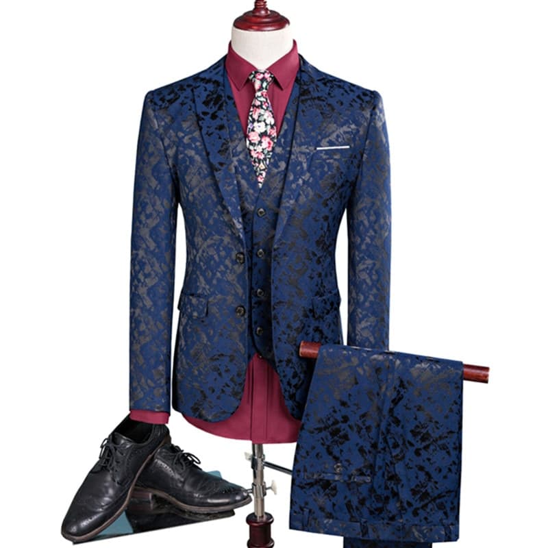 New Men Suit Business Leisure Single Breasted Suits 3 Pieces Sets Male Printing Groom Wedding Dress Jacket Blazers Coat Vest Pants