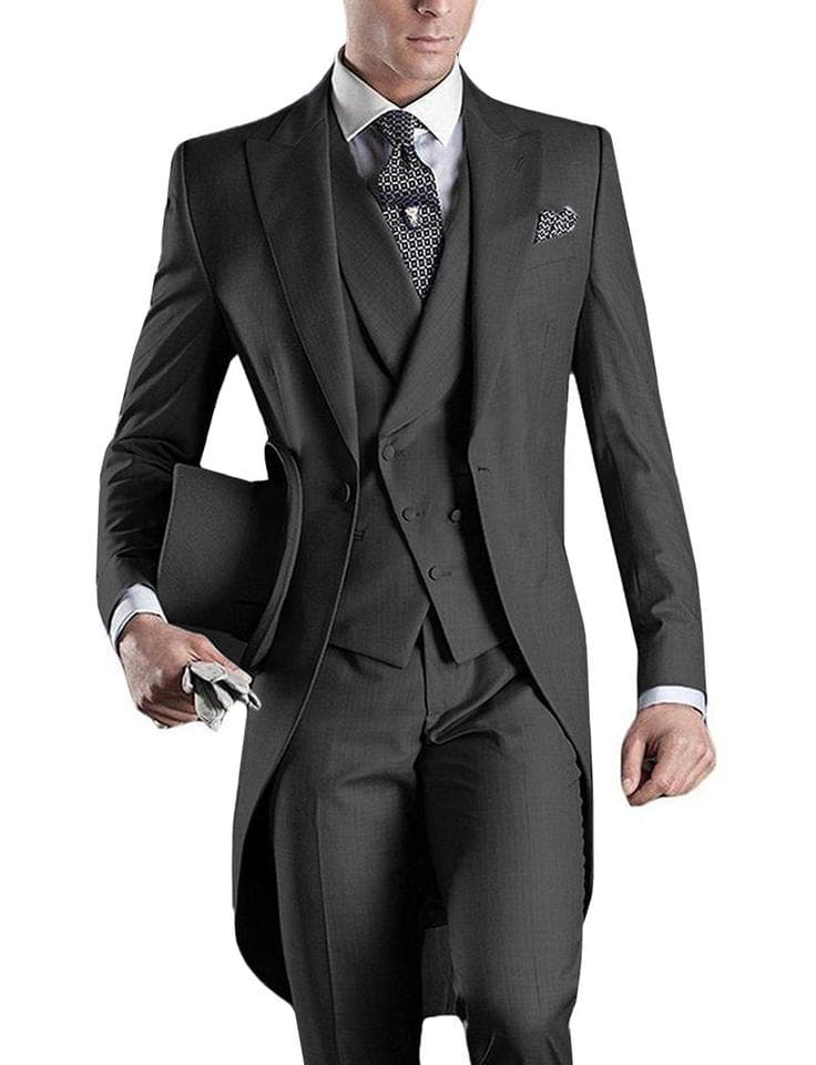 New Gray Wedding Men Tail Coat 3 Piece Groom Tuxedo for Formal Prom Male Suits Fashion Set Jacket with Pants Vest