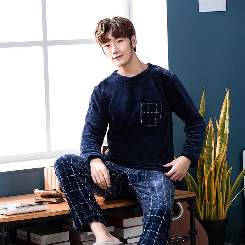Warm Men’s Flannel Pajama Sets – Cozy Cartoon Sleepwear for Homewear
