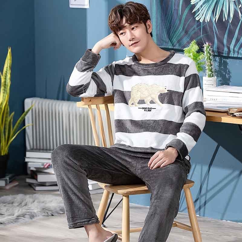 Warm Men’s Flannel Pajama Sets – Cozy Cartoon Sleepwear for Homewear