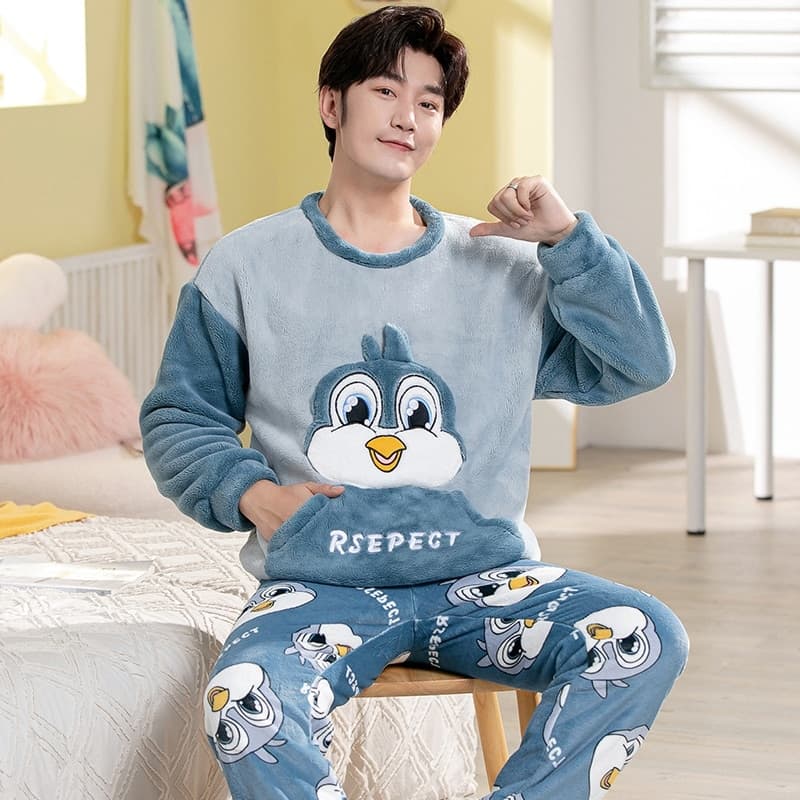 Warm Men’s Flannel Pajama Sets – Cozy Cartoon Sleepwear for Homewear