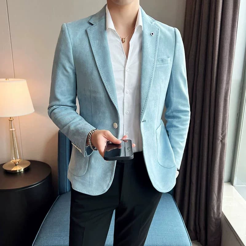 New Suit Coat Men’s Slim Fit Deerskin Velvet Elegant Luxury Blazer