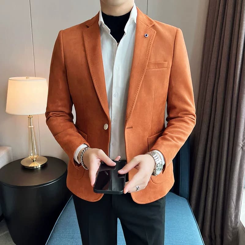 New Suit Coat Men’s Slim Fit Deerskin Velvet Elegant Luxury Blazer