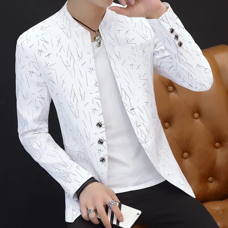 Men Casual Collar Blazers Youth Handsome Trend Slim Print Blazers