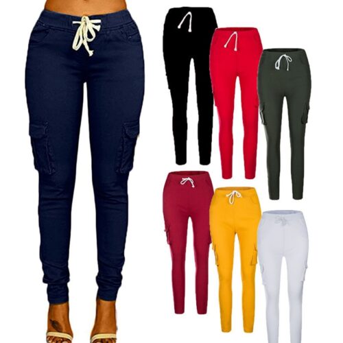 Spring Lace Up Waist Casual Women Pants Solid Pencil Pants Multi-Pockets Straight Slim Fit Trousers S-2XL - Image 8