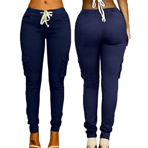 Spring Lace Up Waist Casual Women Pants Solid Pencil Pants Multi-Pockets Straight Slim Fit Trousers S-2XL - Image 13