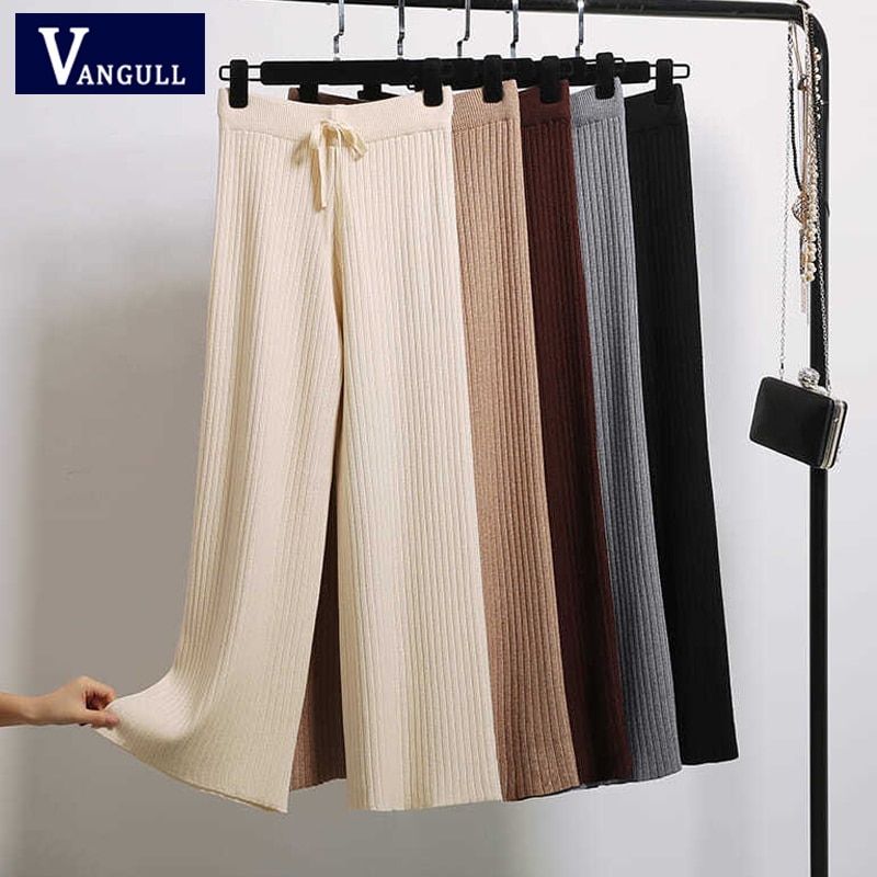 Spring Autumn Knitted Wide Leg Pants