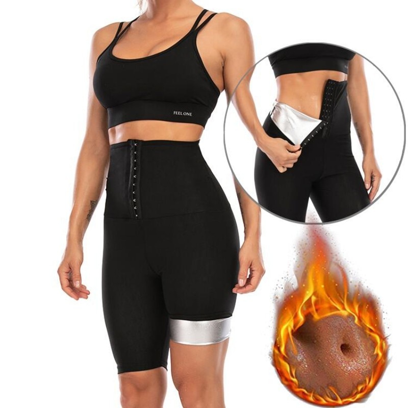 Women Abdomen Control Hip Lifting Sweat Pants Sauna Beam High Waist Body Fitness Breasted Three-Point/Five Point Shorts