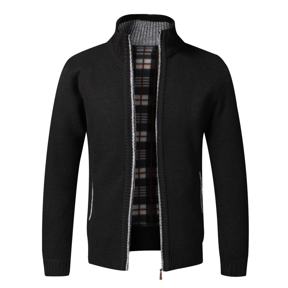 Autumn Winter Jacket Slim Fit Stand Collar Zipper Jacket Men Solid Cotton Thick Warm  Sweater