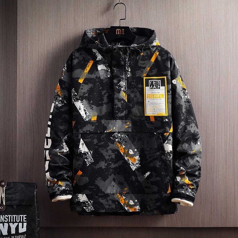 New Spring Autumn Jacket Fashion Casual Streetwear Hooded Jacket Windbreaker Coat Male Outwear Camouflage Hip Hop Clothes