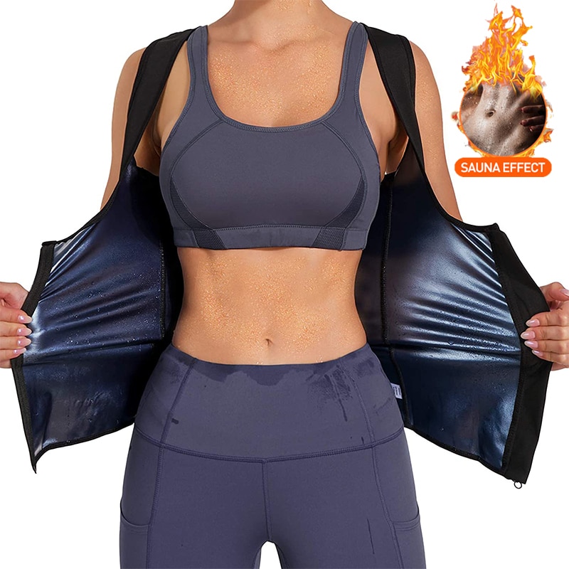 Women Shaper Vest Sweat Shapewear Tank Top Slimming Vest Waist Trainer Corset Gym Fitness Hot Workout Zipper Shirt