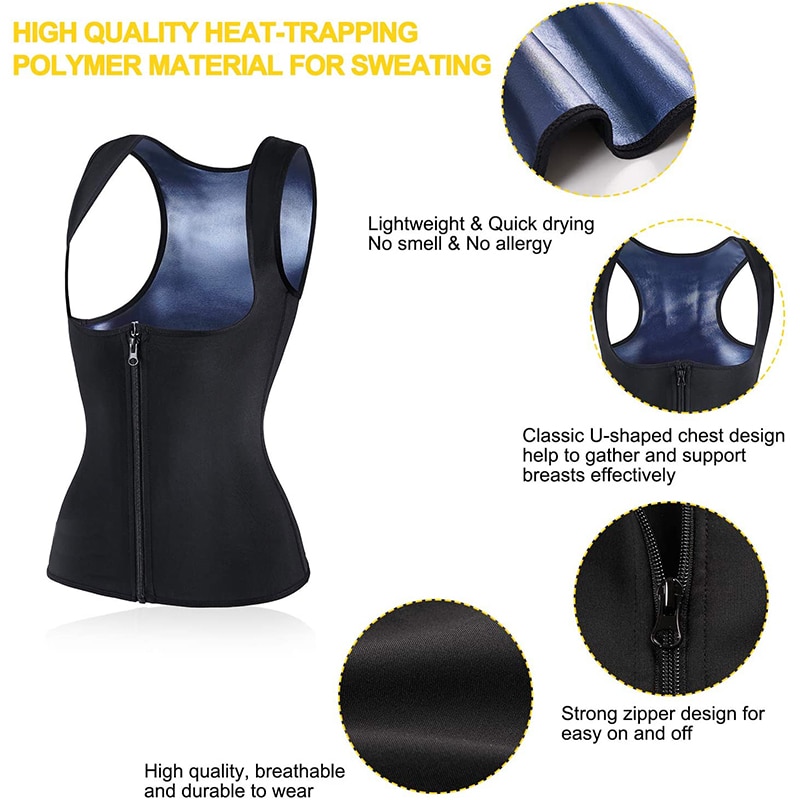 Women Shaper Vest Sweat Shapewear Tank Top Slimming Vest Waist Trainer Corset Gym Fitness Hot Workout Zipper Shirt