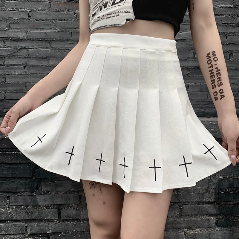 Gothic Lace Mini Pleated Skirt Women Aesthetic High Waist A Line Short Skirt Vintage Streetwear