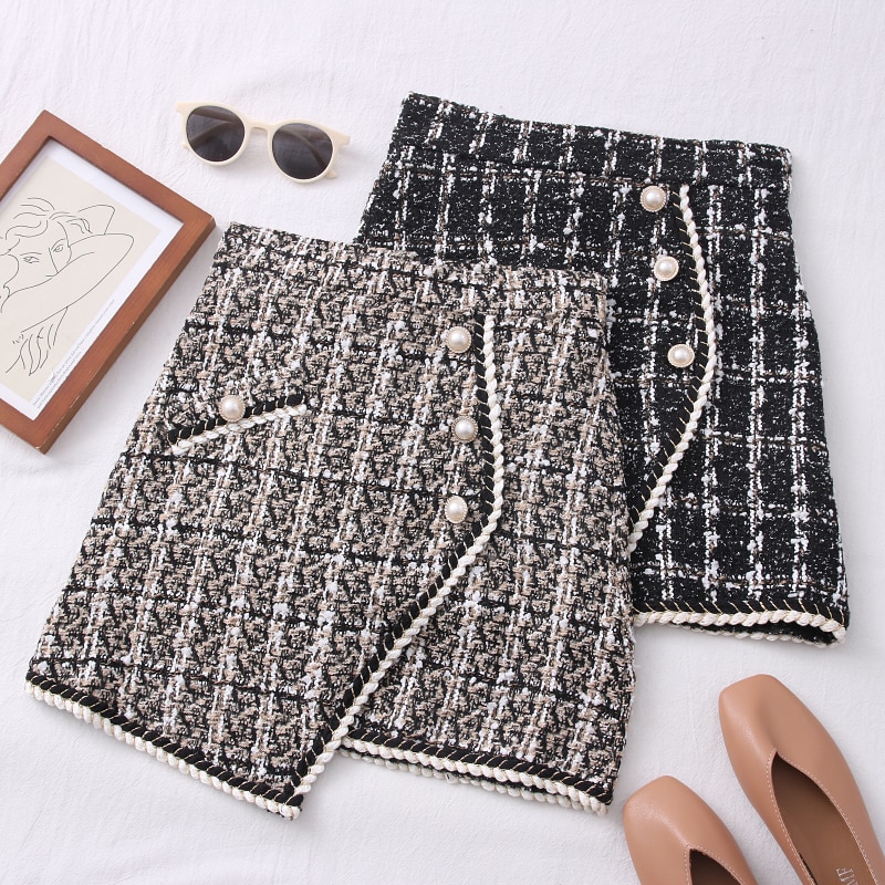 Tweed Skirts for Women Solid High Waist