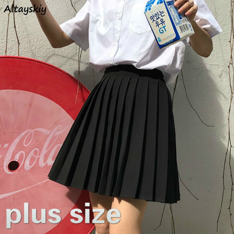 Women Pleated High Waist Skirts Plus Size Solid Casual Streetwear All-match Korean Style Trendy Novelty Daily Womens Comfortable