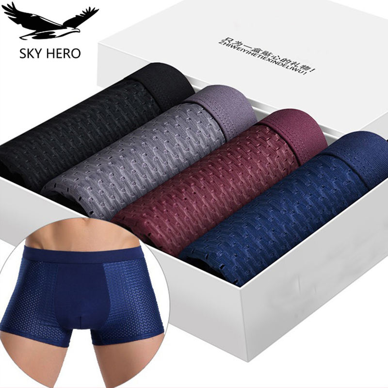 4pcs/Lot Men Panties Male Underpants Man Pack Shorts Boxers Underwear Slip Home men Bamboo Hole Large Size 5XL6XL7XL