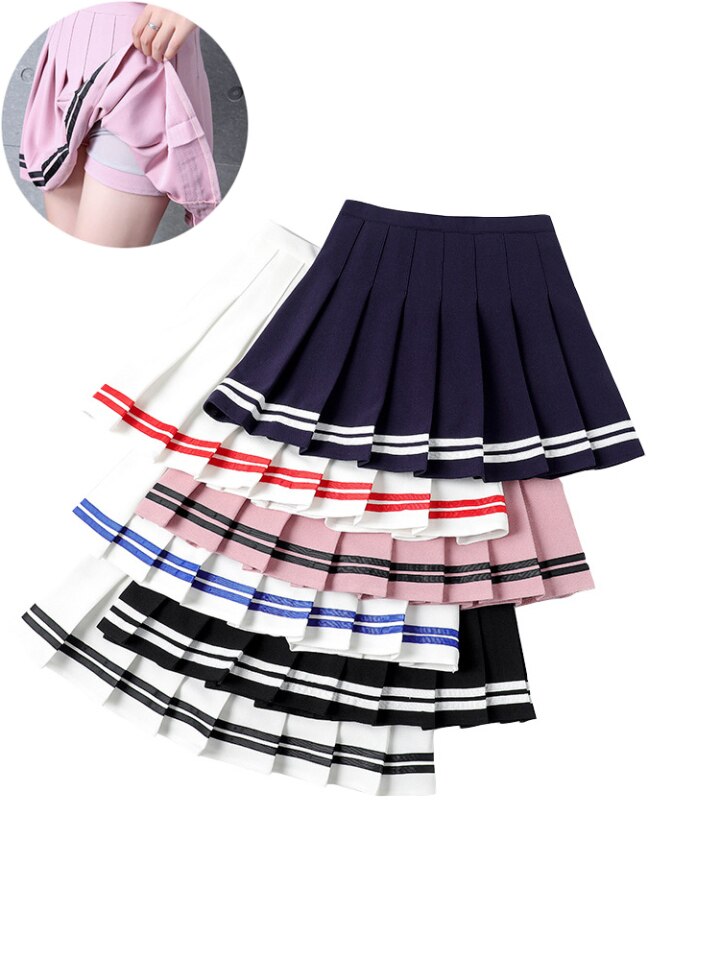 Summer Korean Fashion Short Women Casual Skirt Slim Elastic High Waisted Striped Pleated Plaid A Line Mini Skirts