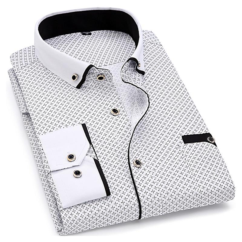 Men Fashion Casual Long Sleeved Printed Dress Shirt Slim Fit Male Social Business Dress Shirts Brand For Men Soft Comfortable