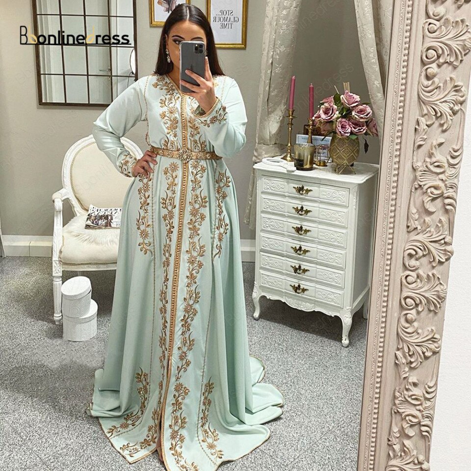 New Women Moroccan Kaftan Evening Dress Crystal Caftan Dress Embroidery Wedding Marocain Kaftan Dubai muslim wedding dress
