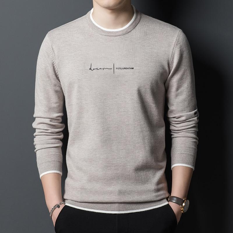 New Fashion Men Crew Letter Printed Slim Fit Sweater Brand Designer Knit Pullover Autumn Winter Navy Casual Jumper Men Clothes
