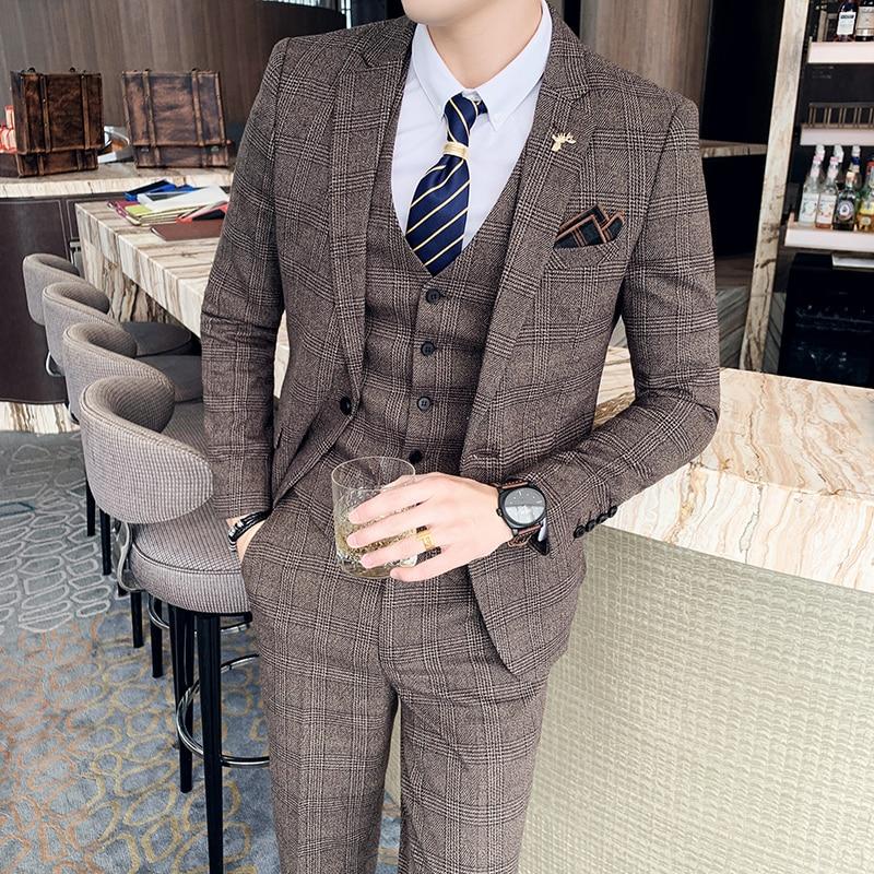 Men Plaid Casual Business Dress Suit