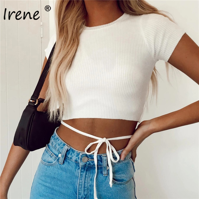 Women O Neck Long Sleeve Shirt Ribbed Sexy Cropped Tops Spring Black Casual Skinny Slim Basic Woman T Shirts White