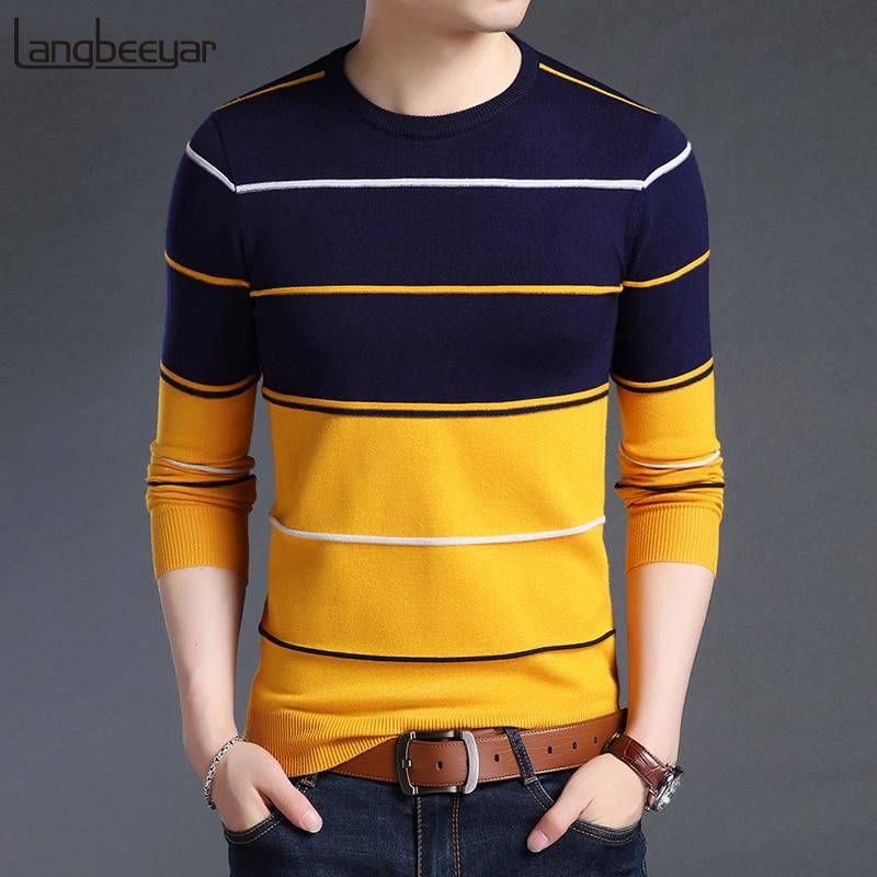 New Fashion Brand Sweater Men Pullover Striped Slim Fit Sweater Jumpers Knitred Wool Autumn Korean Style Casual Men Clothes