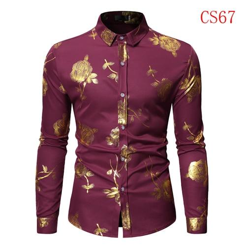 #1 Top New Men Gold Rose Floral Print Dress Shirt - ADDMPS