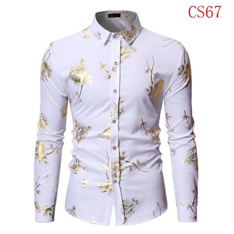 #1 Top New Men Gold Rose Floral Print Dress Shirt - ADDMPS