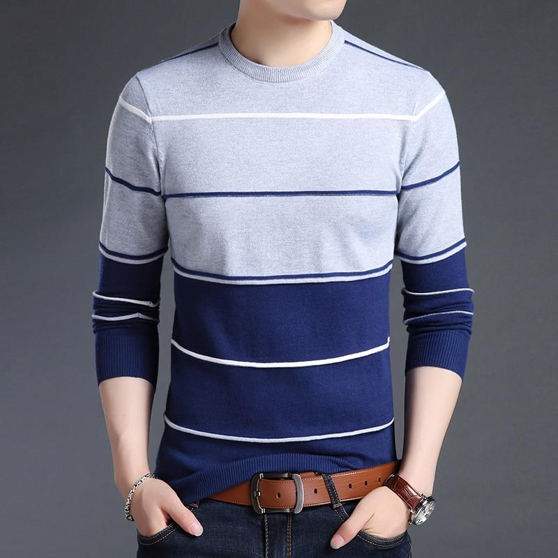 New Fashion Brand Sweater Men Pullover Striped Slim Fit Sweater Jumpers Knitred Wool Autumn Korean Style Casual Men Clothes