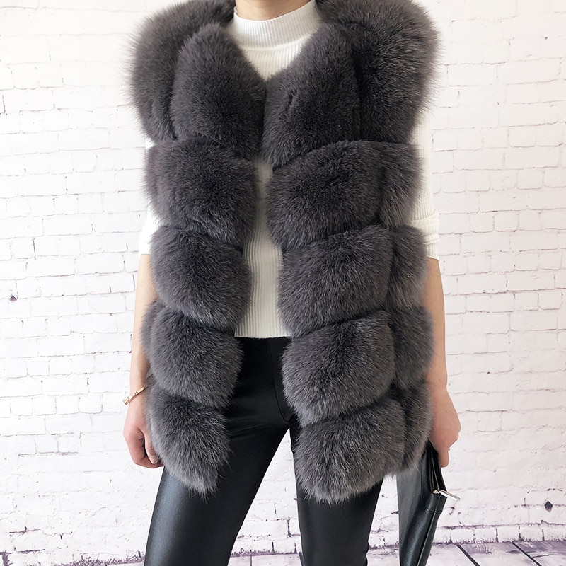 New Women High quality fox fur vest Jacket 100% natural real fur  fashion fur coat jacket vest Genuine Leather coat